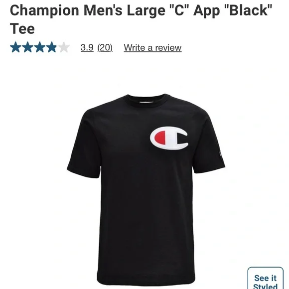 Champion Classic Satin Patch T-Shirt Black Small - Picture 3 of 8